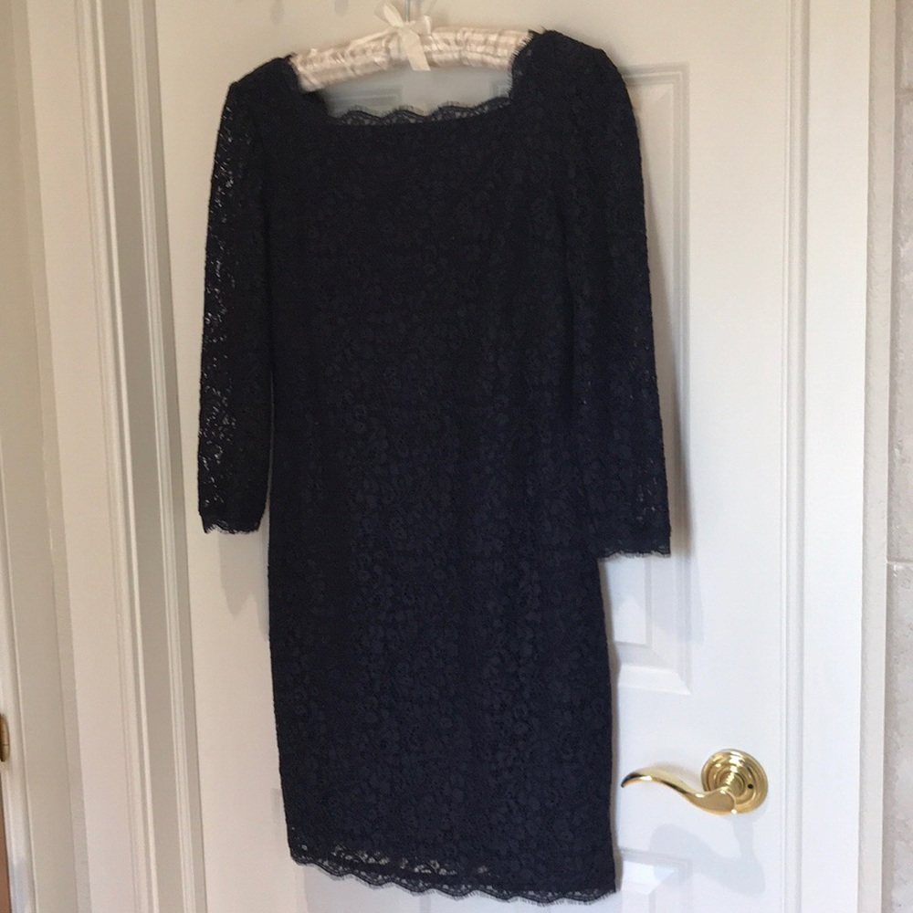 Adrianna Papell navy lace overlay dress